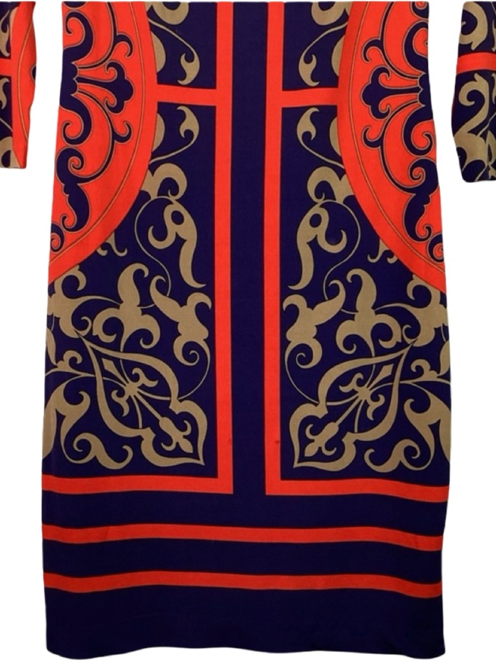 EXCELLENT CONDTN Navy Blue & Red Patterned Sheath Dress by Caché (Medium) - Picture 4 of 4